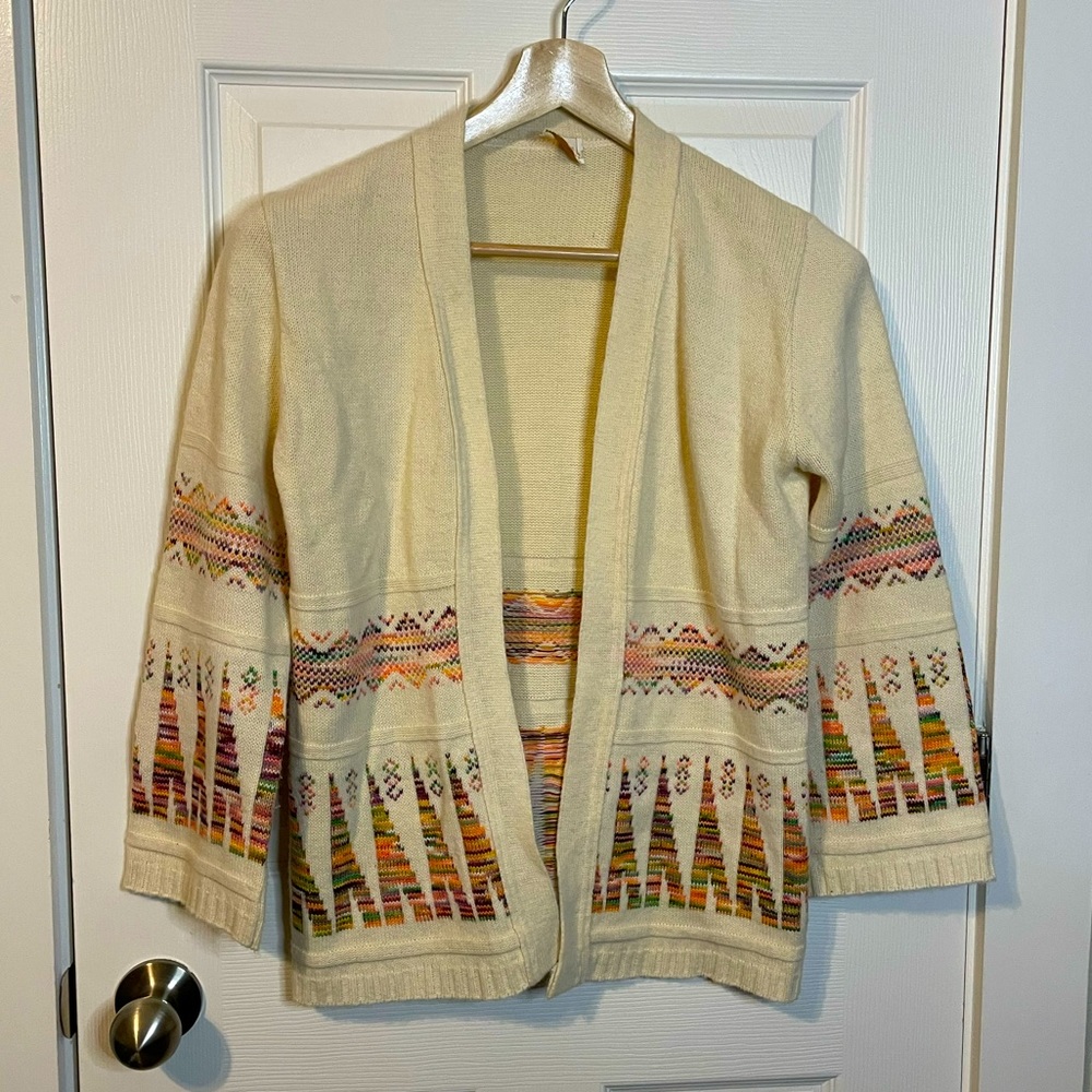 VTG 70s Originals by Julie Knitwear ivory chevron kimono style cardigan sz M (?)